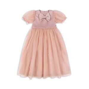 Elegant Pink Tulle Bow-Front Kids Dress